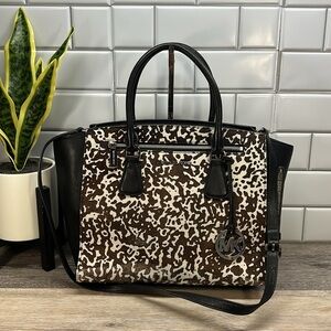 Michael Kors Animal Print calf hair black leather Sophie Satchel bag